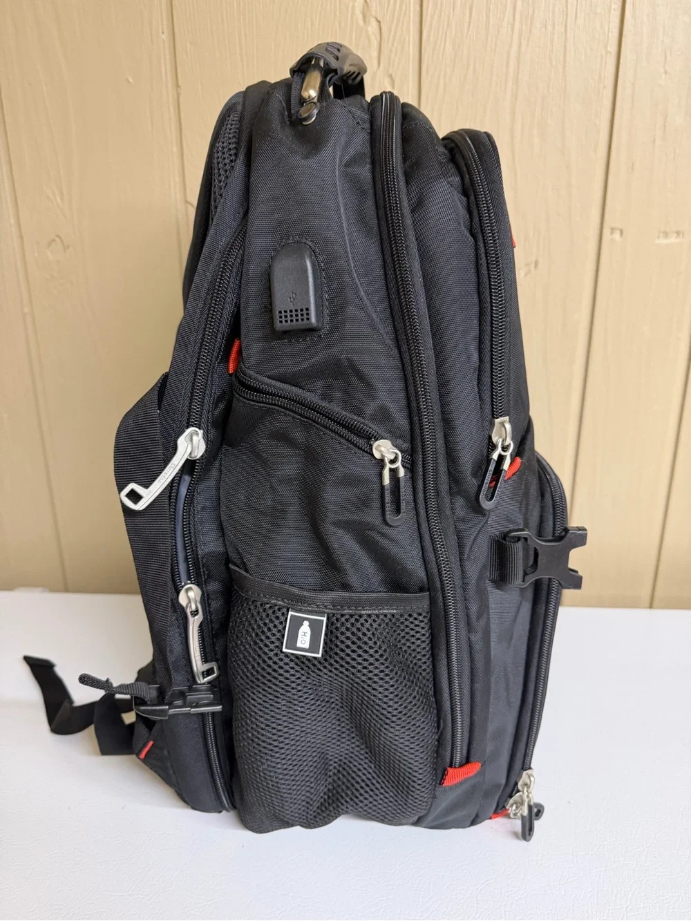 Shrradoo Black Large laptop Backpack with Red Accents